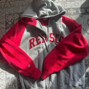 Red and Gray Zip-Up Hoodie